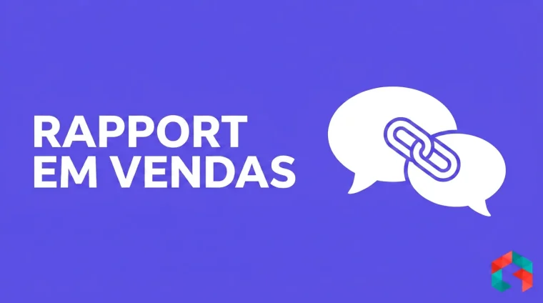 Ilustração flat vector de dois balões de conversa conectados por um elo de corrente sobre fundo roxo, com o texto RAPPORT EM VENDAS e o logo da SistemizeCoach no canto.