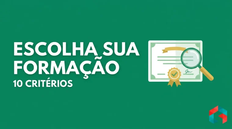 Diploma de formação em coaching com selo de aprovação e lupa, fundo verde escuro