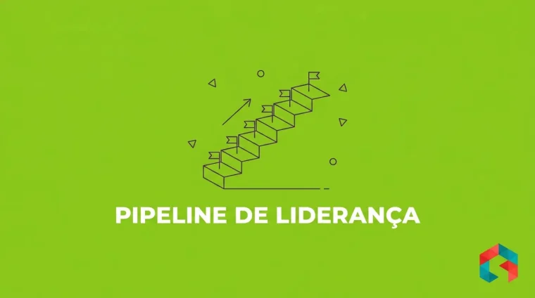 Escada ascendente com seis degraus e bandeiras de etapa sobre fundo verde-limão, ilustracao flat do modelo de pipeline de lideranca