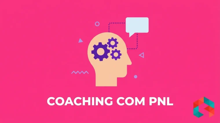 Ilustração vetorial flat em fundo rosa-choque: cabeça humana de perfil com três engrenagens dentro e um balão de fala ligado por linha pontilhada